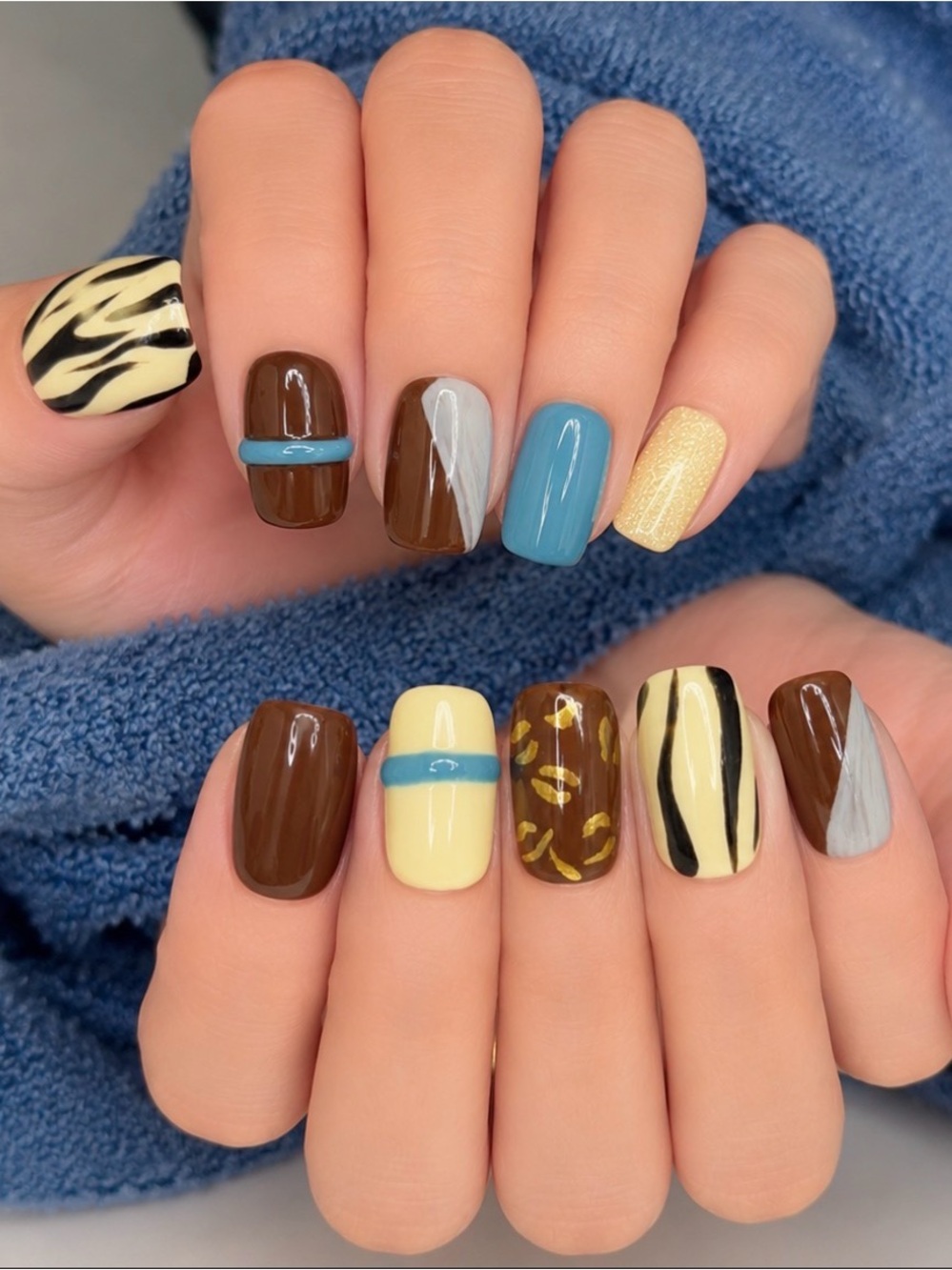 Mixed Pattern Press On Nails Zebra & Chocolate Brown Nail Set-size L